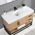 thumbnail image 5 of Bianco 48" Wood Vanity in Light Brown with White Composite Stone Top and Mirror, 5 of 13