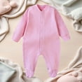 thumbnail image 2 of DHFJKG Newborn Romper Infant Baby Unisex Jumpsuits Long Sleeve Button Front Footed Onesie Solid Color Lovely One-Piece, 2 of 3
