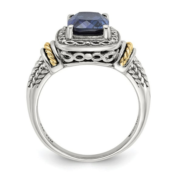 Auriga Fine Jewelry 925 Sterling Silver with 14K Antiqued Lab Created Sapphire Ring for Women Size 6