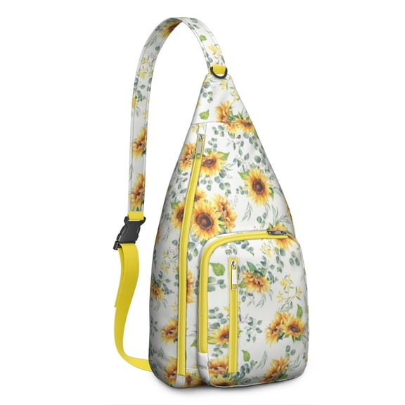 Waterproof Hiking Backpack Sling Bag for Women – Lightweight Crossbody with Adjustable Strap, Travel Chest Bag – Boho Sunflower & Bee Floral Design, Rustic Yellow Vintage Style
