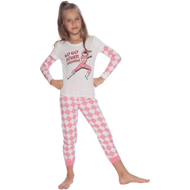 Girls Pink Power Rangers Pajamas Tight Fit Sleep Shirt Bottom Pants Set ...