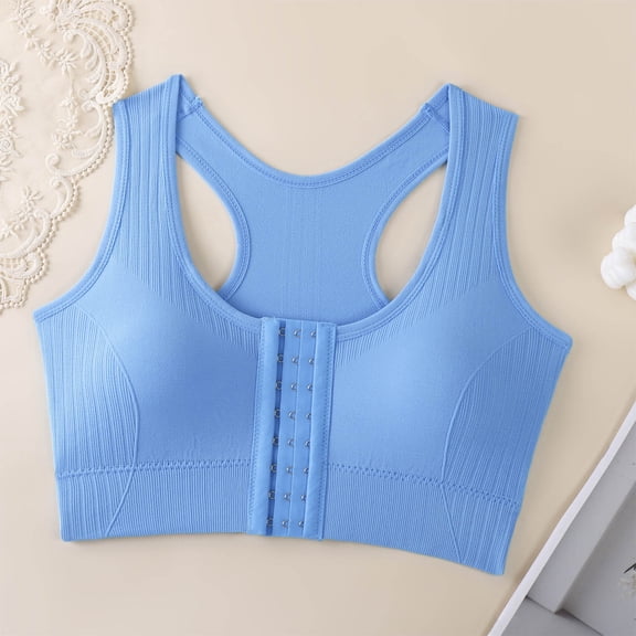 Xucatan Sports Bras for Women, Solid Elastic Straps Front Closure Sports Bra, Wirefree Racerback Workout Bra, Breathable Light Support Sport Bra Gift