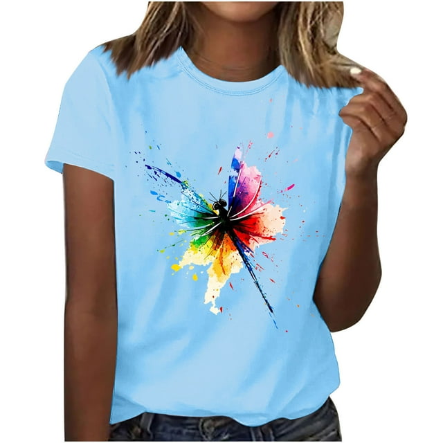 Mareep Blouse pour Femmes S-3TG T-shirt Imprimé à Col Rond Manches Courtes Haut à Col Rond en Solde, Cadeau