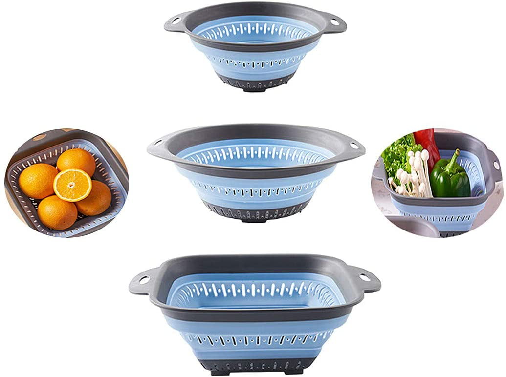 Blue, 2 pack included） Strainer Colander with Extendable Handles for Draining Pasta/Vegetable/Fruit Kitchen Strainer Over the Sink Folding Strainer Colander Colander Collapsible 