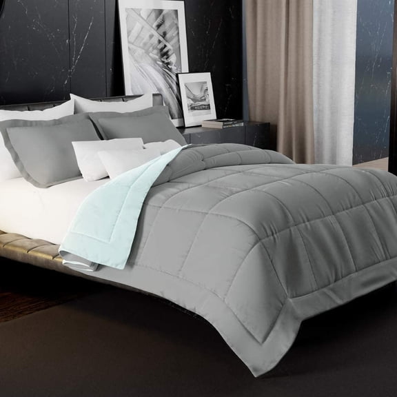 King/CALI King 3-Piece Lightweight Reversible Comforter Set, 1800 Thread Count, All Season Down Alternative, Duvet Insert, 1 Reversible Comforter & 2 Reversible Shams Aqua/Light Gray King/Cali King