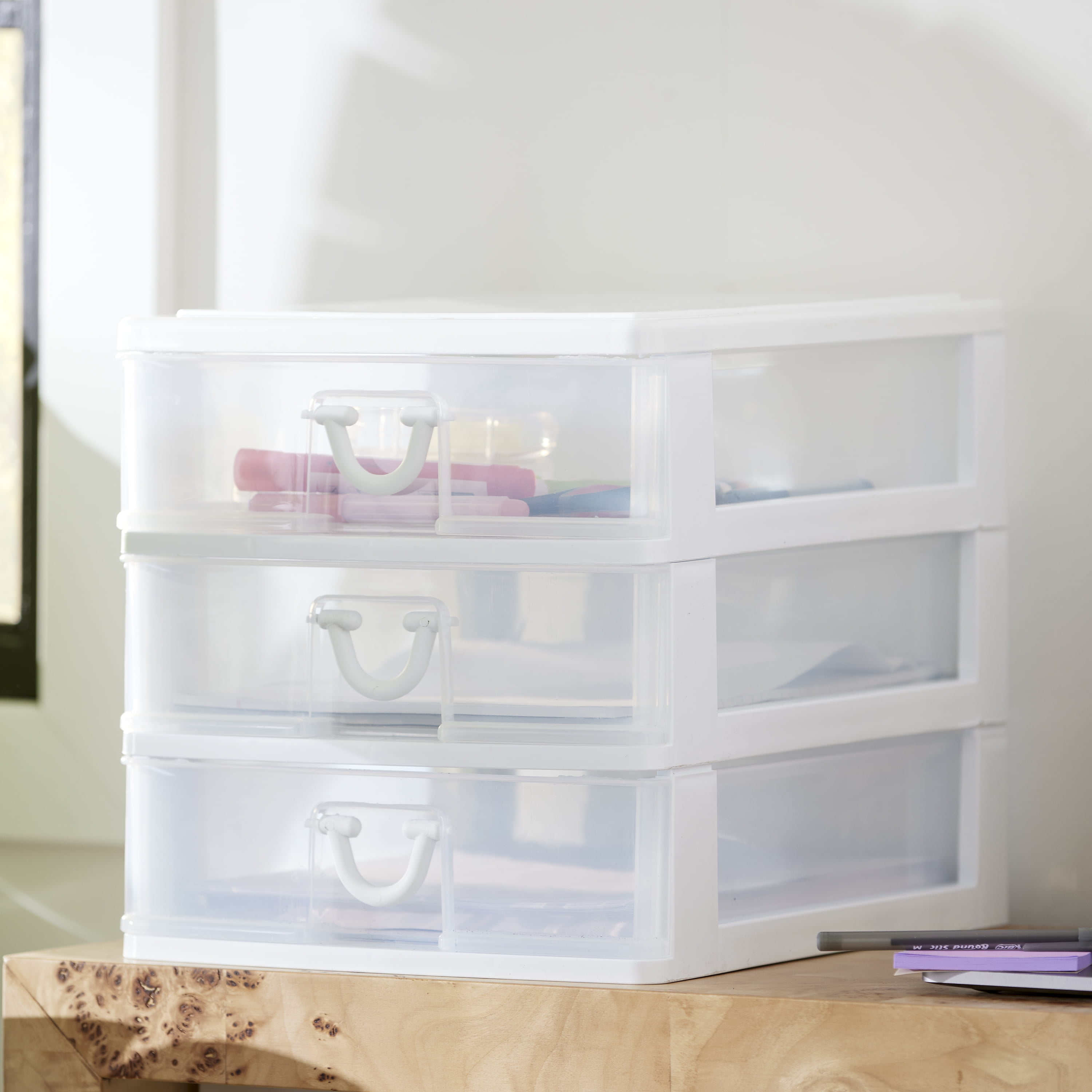 Gracious Living Clear Mini 3 Drawer Desk Organizer with White Finish, 3  Pack, 1 Piece - Baker's