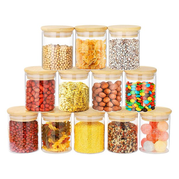 Storage Jars Set, Food Storage Containers Glass Jars with Bamboo Lids
