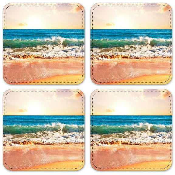 Vinyl Drink Coasters - Set of 4 - Beach