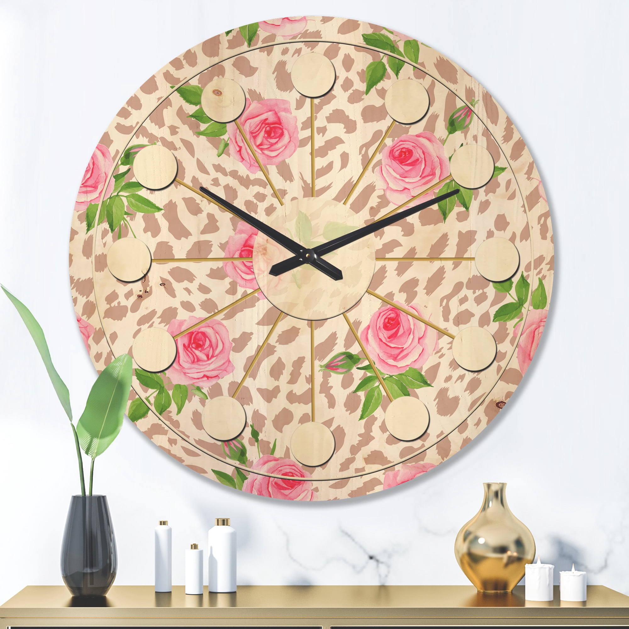 Designart 'Leopard Fur Safari Pattern IV' Mid-Century Modern Wood Wall Clock