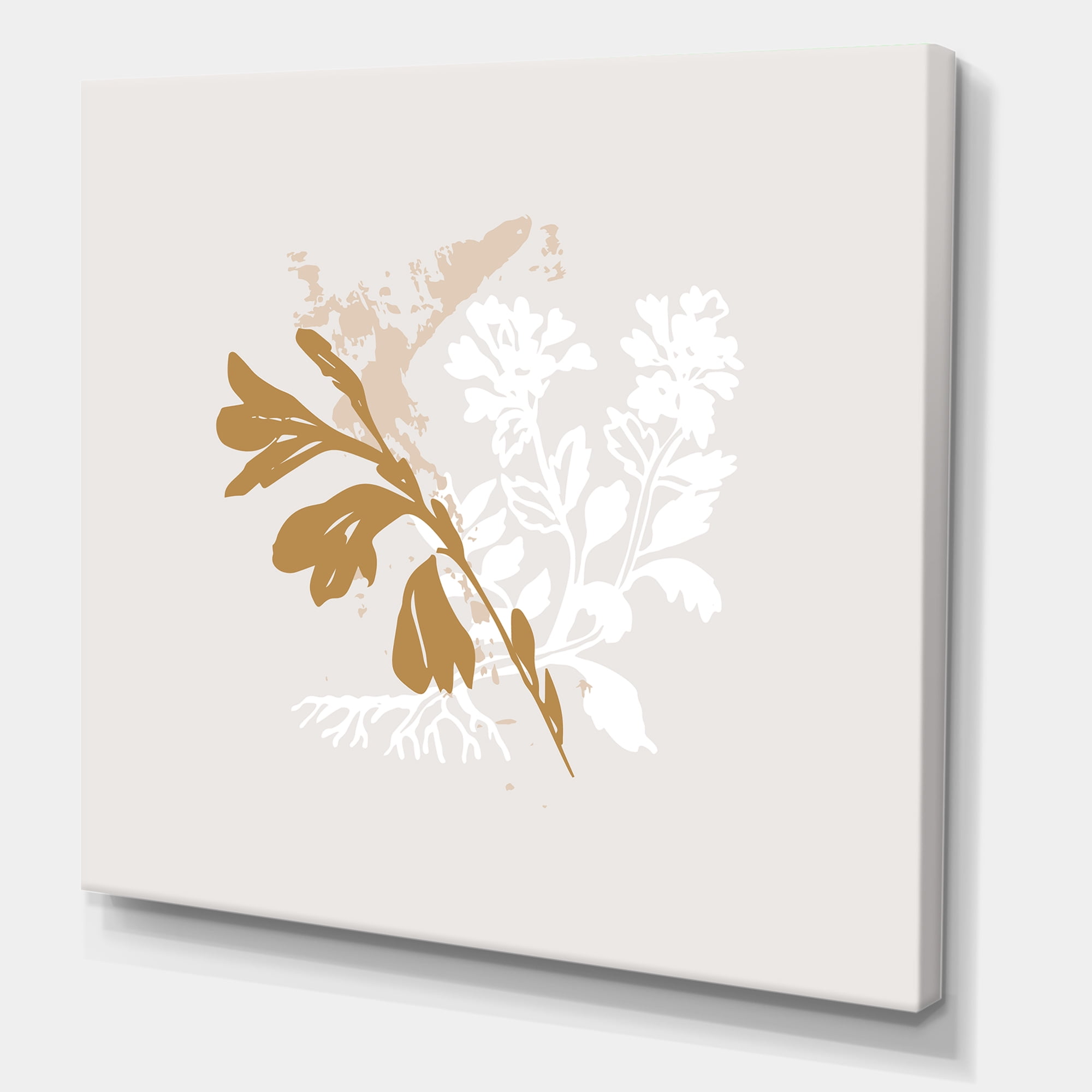 Designart ' Minimal Botanical Design In White and Brown ' Traditional Canvas Wall Art Print