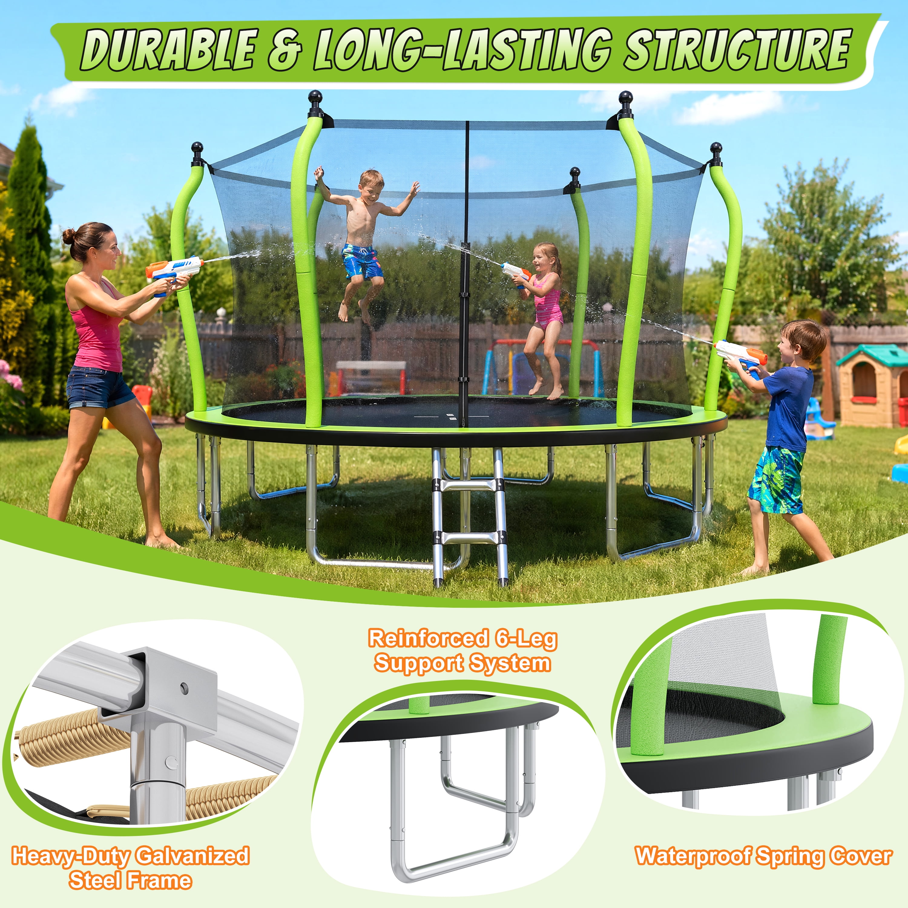 EUROCO 14FT Premium Trampoline with UV Resistant Safety Enclosure and Ladder, Round Backyard Bouncer Maximum Load Capacity for Kids and Adults