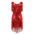 thumbnail image 6 of Aiihoo Women Shiny Metallic Tassel Latin Samba Tango Dress Sleeveless Dress 1920s Cocktail Party Red X, 6 of 7