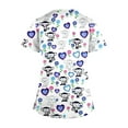 thumbnail image 2 of Print Scrub Tops Women Breathable Printed V-Neck Plus Size T-Shirts Short Sleeve Professionals Soft Stretch Scrub Tops with Pockets white Small, 2 of 3