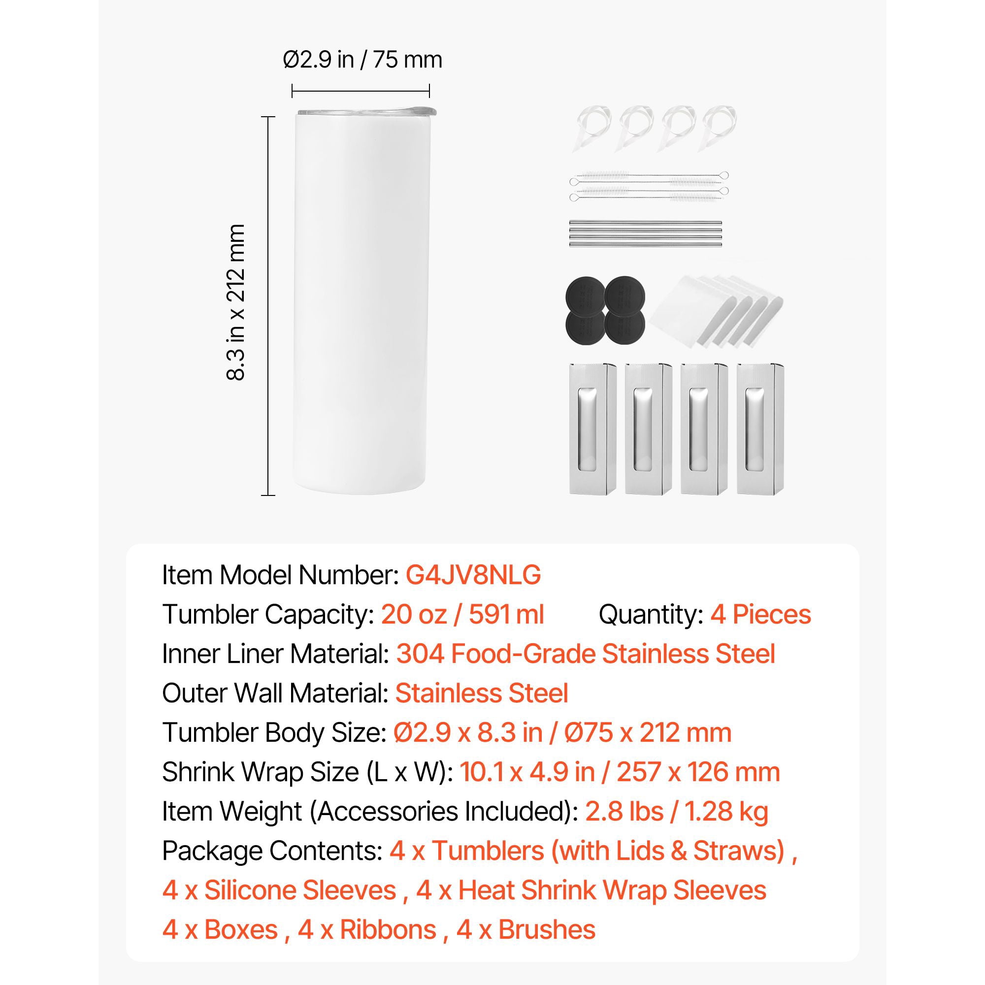 Sublimation Tumbler Bulk 20oz 304 Stainless Steel Double-Wall Vacuum Leak-Resistant with Lid Straws for DIY Custom Gifts