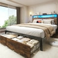 thumbnail image 7 of Fluest Queen Bed Frame with 2-Tier Storage Headboard, Metal Bed Frame with Storage Drawers & Built-in Charging Station & LED, Noise-Free, No Box Spring Needed, Easy Assembly, Retro Brown, 7 of 7