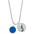 thumbnail image 1 of Delight Jewelry Silvertone Small Royal Blue Enamel Disc Silvertone Script Initial Disc - J - Charm Necklace, 20"+3", 1 of 4