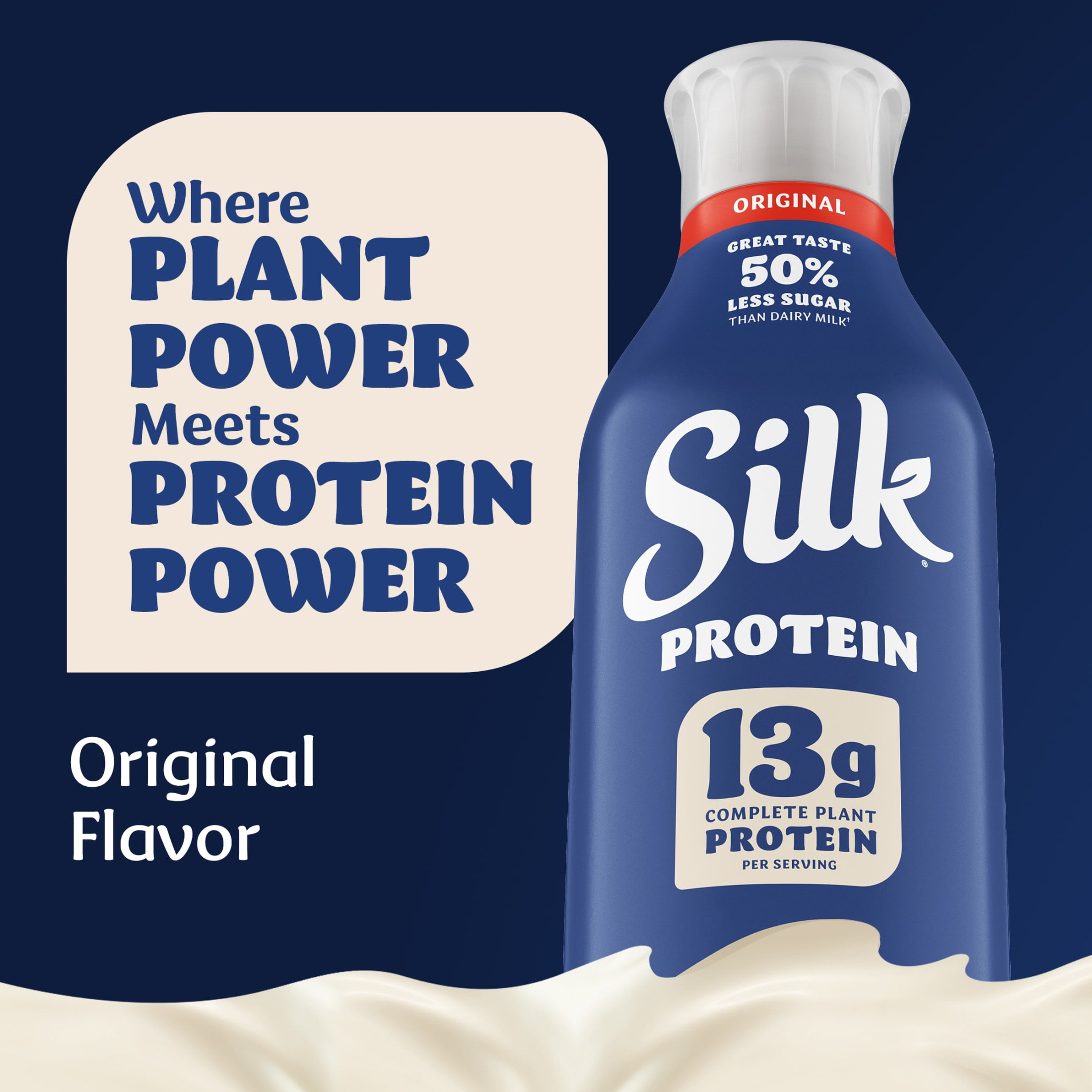 Silk Protein Dairy Free, Lactose Free Original Complete Plant Protein Milk, Plant Based Milk, 48 fl oz Bottle