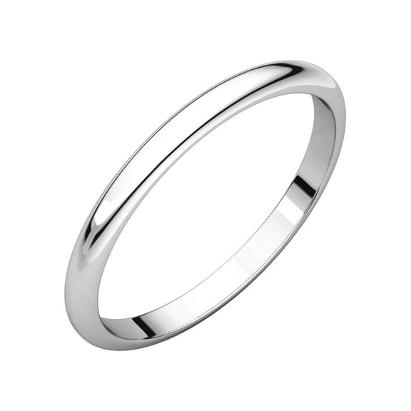 14k White Gold 2mm Half Round Band Ring - 1.7 Grams - Size 5.5
