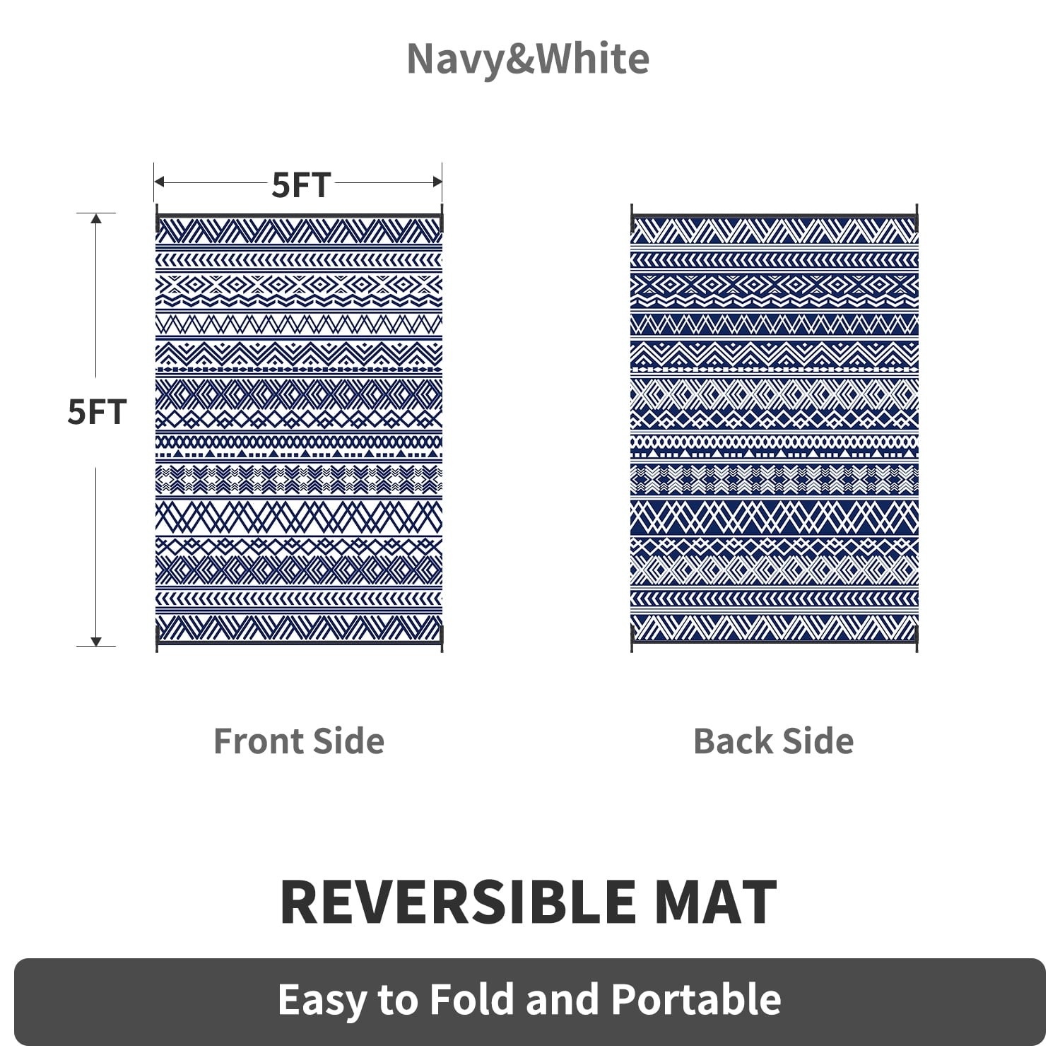 SIXHOME Outdoor Rug 5'x8' Waterproof Reversible Patio Rug Boho Geometric Indoor Outdoor Rugs Lightweight Plastic Straw Ourdoor Carpet for RV Camping Deck Balcony Modern Porch Decor Blue and White
