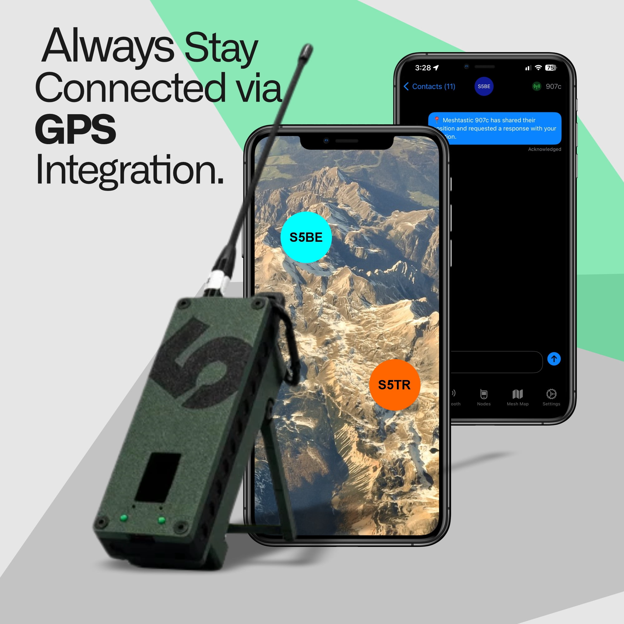 SpecFive S5 Trekker Bravo LoRa Off-Grid Meshtastic Messenger Radio, Tactical Green