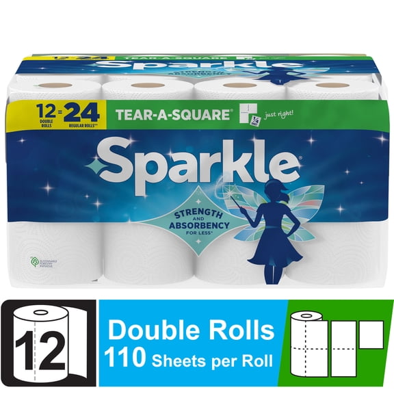 Sparkle Tear-a-Square Paper Towels, 12 Double Rolls