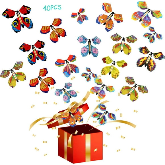 Qucyy 40 PCS Magic Flying Butterfly Toys - Wind-up Rubber Band Powered coration
