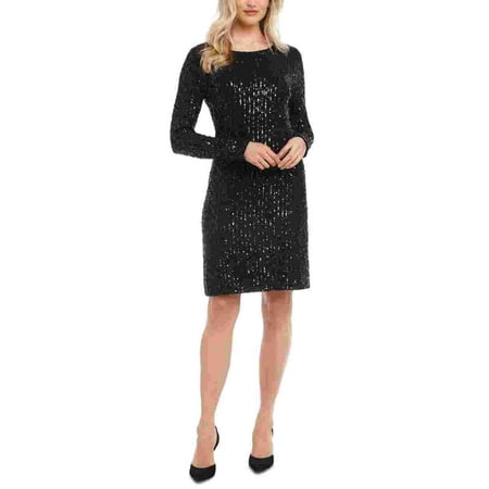Karen Kane Women's Long Sleeve Sequin Sheath Dress Black Size X-Small