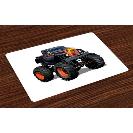 Truck Placemats Set Of 4 Flame Patterned Hood Cool Monster Truck