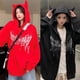 thumbnail image 2 of Sudadera con capucha de alas de diablo para mujer, sudadera con capucha gótica con cuernos de diablo pequeño para niña, suéter informal de manga larga, envío directo, 2 of 5