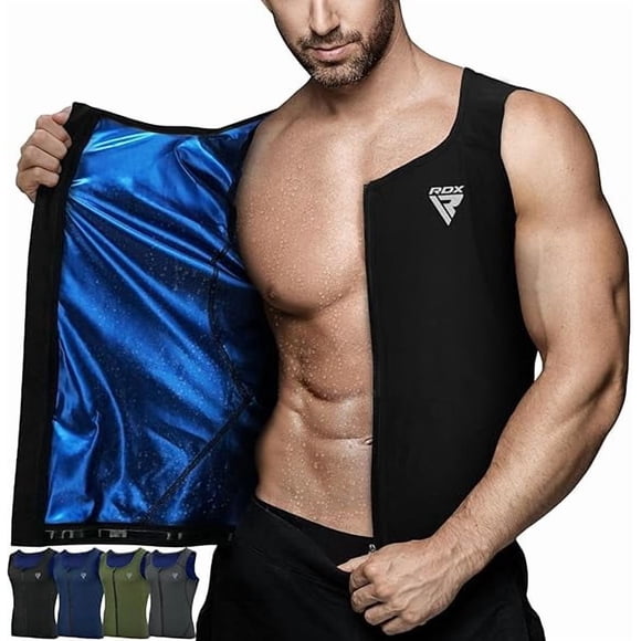 RDX Men Sauna Vest, Sweat Workout Shirt, Waist Trainer, Corset, Compression Body Shaper Zipper and Seamless