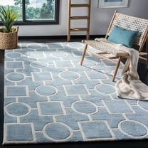 SAFAVIEH Chatham Francis Geometric Wool Area Rug, Blue/Ivory, 7' x 7' Square