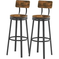 Swivel Bar Stools Set of 2, 29” Tall Industrial Barstools with Back & Round Wooden Seat, Metal Bar Chairs for Kitchen Counter, Pub, Bistro, Cafe, Rustic Brown and Black