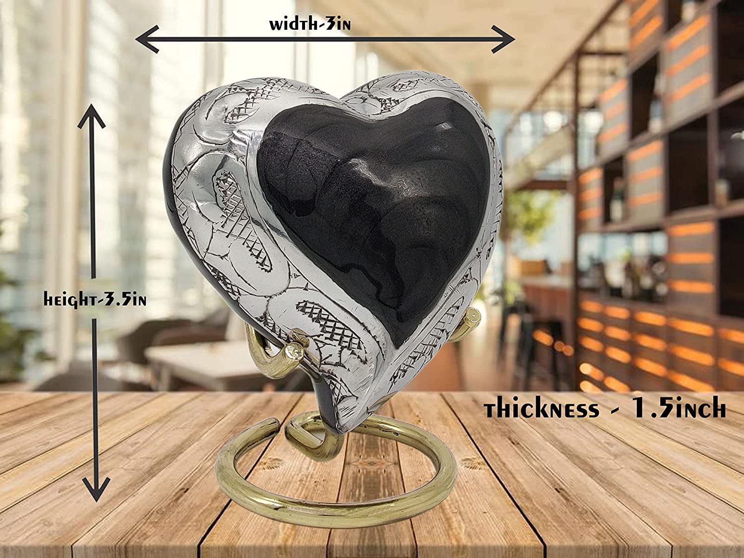 5MOONSUN5's Handcrafted Heart Urn Keepsake Cremation Urn for Human pet Ashes Engraved Urn Heart Shaped - Perfect for Adults & Infants Honor Your Loved One. Comes with Brass Stand & Premium Box
