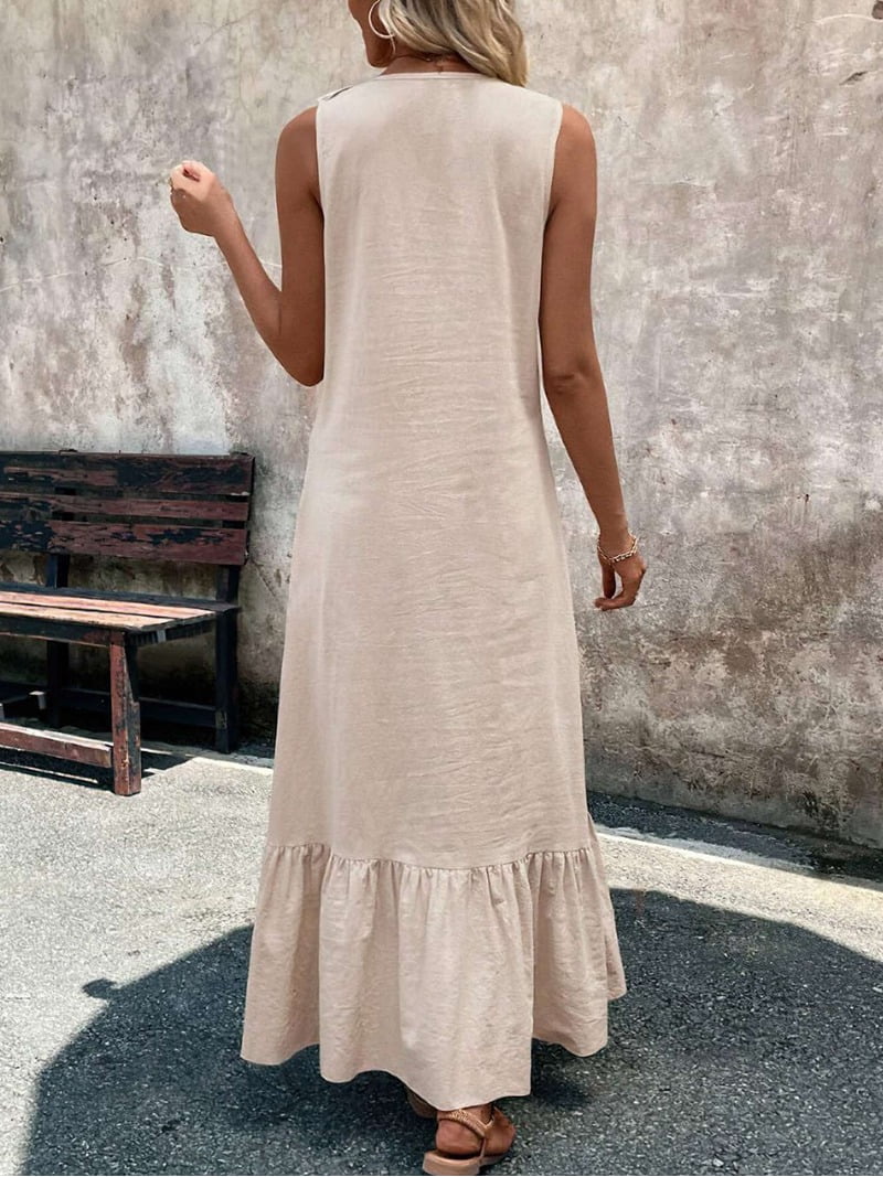 knee length dresses for ladies Apricot Linen Pleated Flared Dress – Gothilo