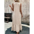 thumbnail image 4 of Women'S Summer Beach Cotton Tank Dress Linen Boho Sleeveless Tiered Ruffle Maxi Long Sundress Apricot M, 4 of 5