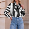 thumbnail image 6 of Womens Striped Button Down Shirts Bow Tie Neck Long Sleeve Tops, 2XL, 6 of 6