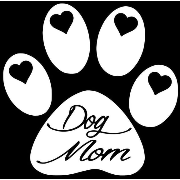 Dog Paw Dog Mom Decal Sticker | 5.5-Inches By 5.4-Inches | White Vinyl