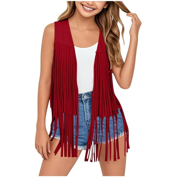zbxnLI Girls Fringe Vest Vintage Boho Sleeveless Vest Jacket Open Front Cardigan Outerwear Trendy Clothes