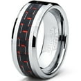 thumbnail image 2 of Bague en Carbure de Tungstène pour Hommes 8MM Noir Rouge avec Incrustation de Fibre de Carbone, 2 of 4
