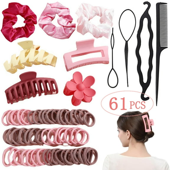 61 PCS Hair Accessories Set for Women – Hair Clips, Elastic Hair Ties, No-Crease Bands & Styling Tools for Everyday Hairstyles