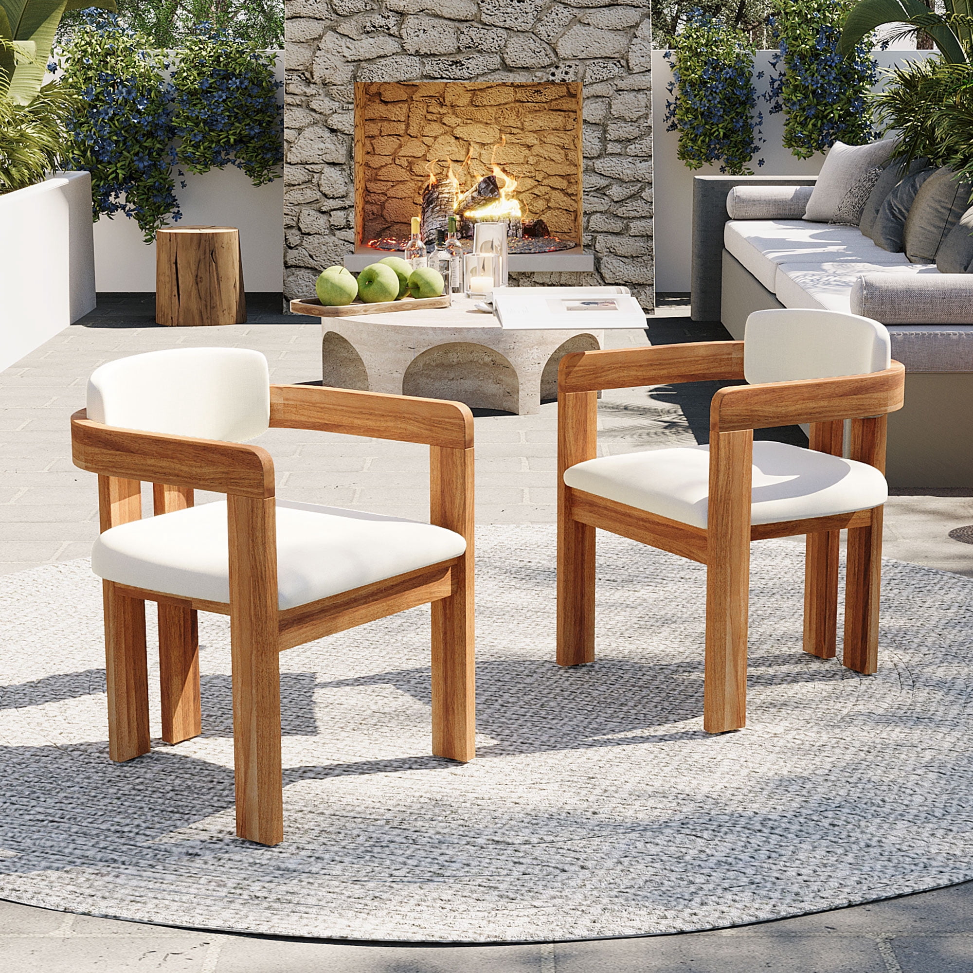 Mintazer Outdoor Modern Armchairs Set of 2, Patio Dining Chairs with Cushions for Patio, Garden, Balcony & Backyard, Natural & Grey