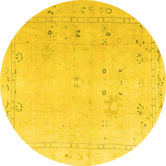 Ahgly Company Indoor Round Oriental Yellow Traditional Area Rugs, 5' Round