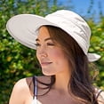 thumbnail image 2 of Sun Hats for Women Summer Wide Brim UPF 80+ Panama Fedora Packable Straw Beach Hat Beige One Size, 2 of 6