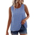 thumbnail image 4 of FAVIPT Débardeurs en Coton à Carreaux pour Femmes Printemps Été Décontractés Fluides Chemises Vichy Col Ras du Cou Sans Manches Tunique Confortable Bleu,G, 4 of 8