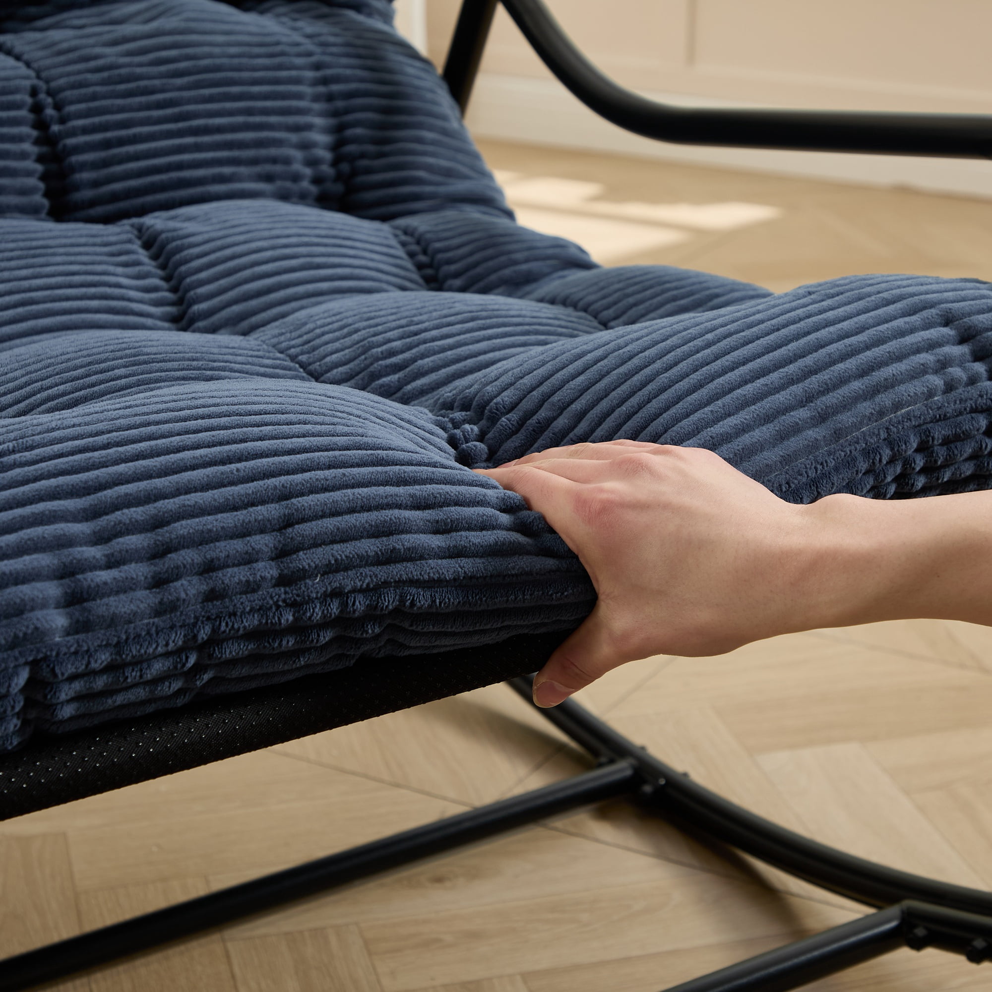 Outdoor Rocking Chair, Comfy Cushion, with Soft Thick Cushion,for Living Room, Bedroom, Reading Room, Black Frame
