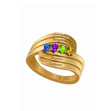 Laser Engraved Family Ring with Up to Four Birthstones