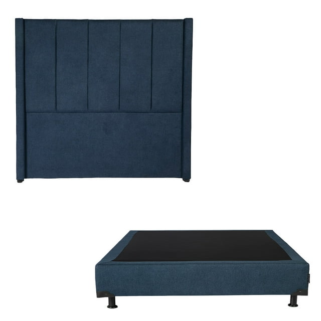 Box Base Cama Individual + Cabecera Nizza Azul Marino Dicasa Rivo