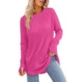 thumbnail image 2 of YEJIMAN Long Sleeve T-shirt, Pink Womens Shirts, Womens Tunic Tops to Wear with Leggings Long Sleeve Thumb Hole Shirts Crew Neck Curved Hem, Big & Tall, 2 of 7