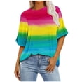 thumbnail image 1 of Pisexur Hauts pour Femmes Mode Décontractée Manches Courtes Col Rond T-Shirts Confortables Amples Imprimé Floral Blouses Printemps Été Hauts Élégants Imprimés Graphiques Grandes Tailles Tops de Sortie S-5TG, 1 of 7