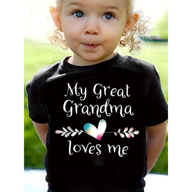 Camiseta de manga corta 100 % algodón con estampado "MI BISABUENA ME AMA", cómoda y casual para niñas en verano.